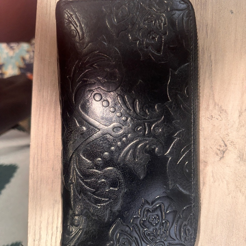 Authentic Black Embossed Leather Wallet from Italy